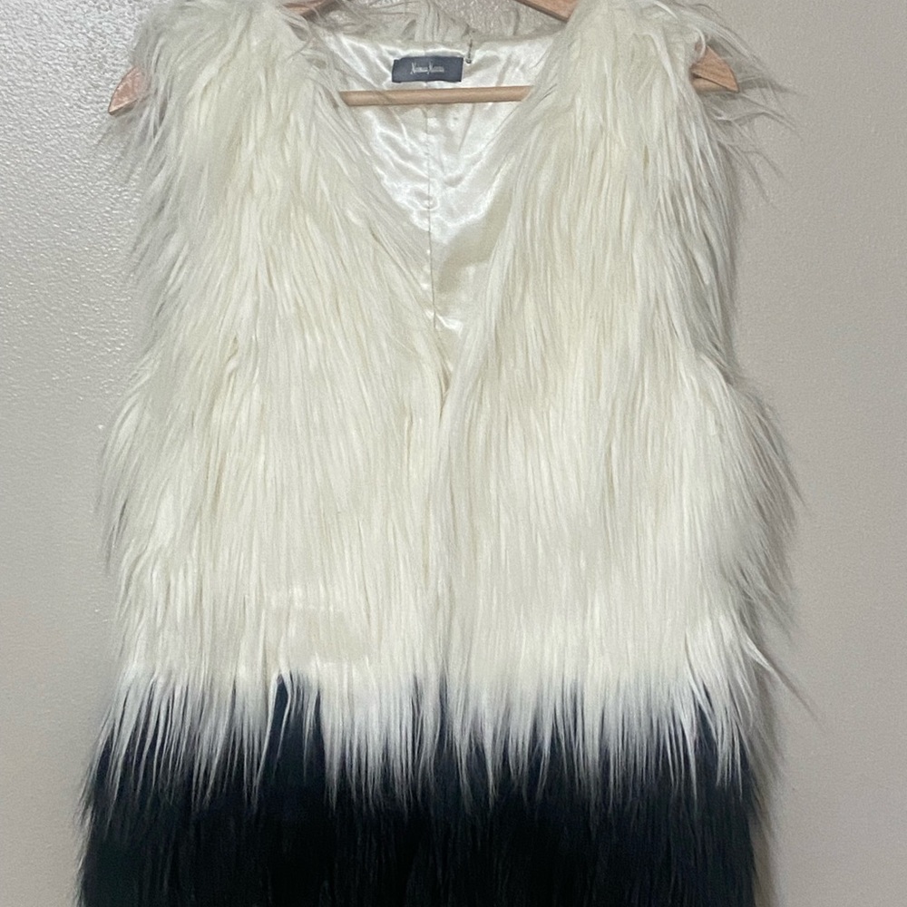 Nieman Marcus Faux Fur Vest in Black and White